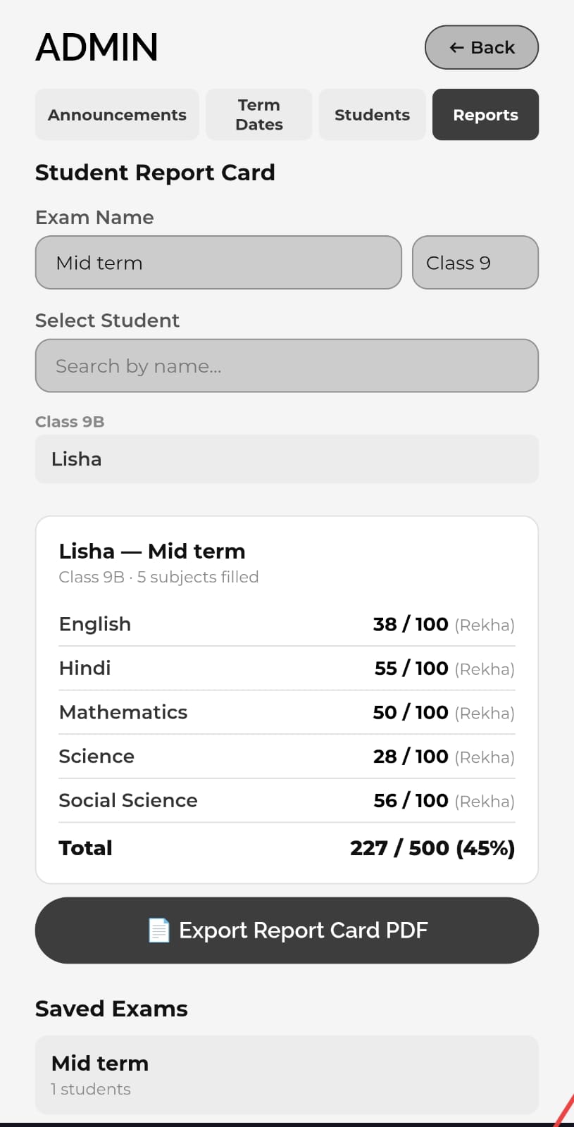 Report card close up